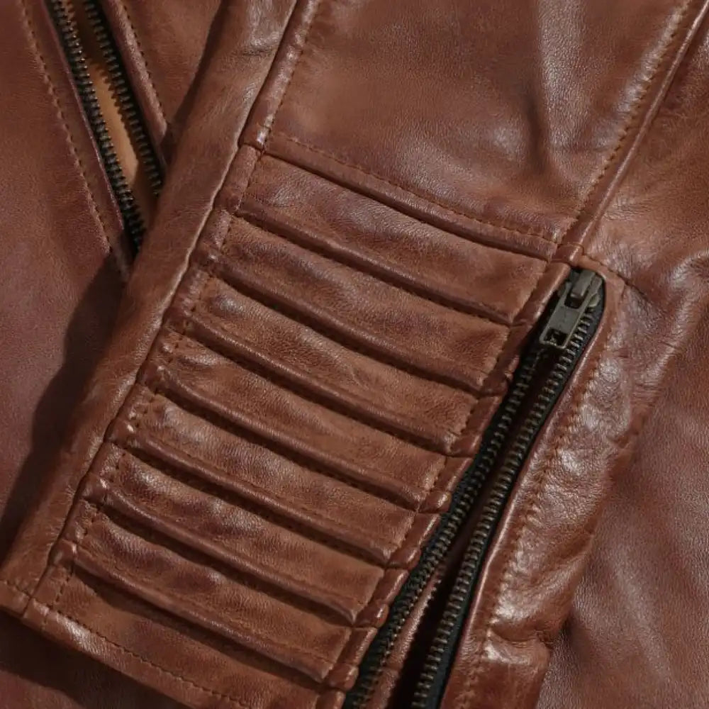 Cafe Racer Distressed Jacket with Piping sleeve detail distressed leather with piping