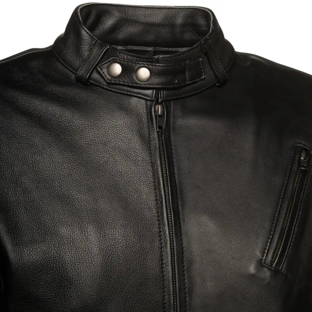 Close-up of the supple, top-grain black leather, highlighting the natural grain and the subtle semi-matte finish.