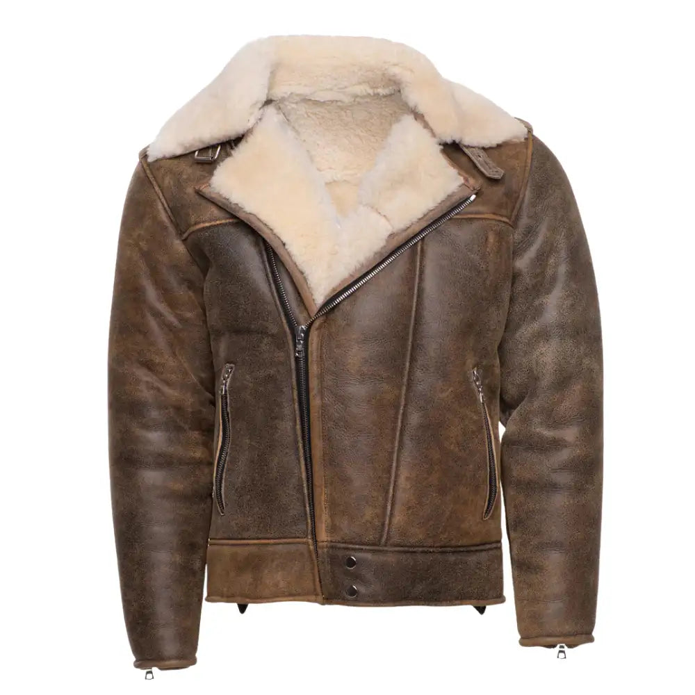 Carter's Distressed Leather Biker Bomber Jacket front view distressed leather biker bomber jacket