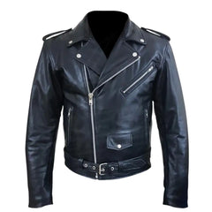 Classic Black Leather Motorcycle Jacket with Armor