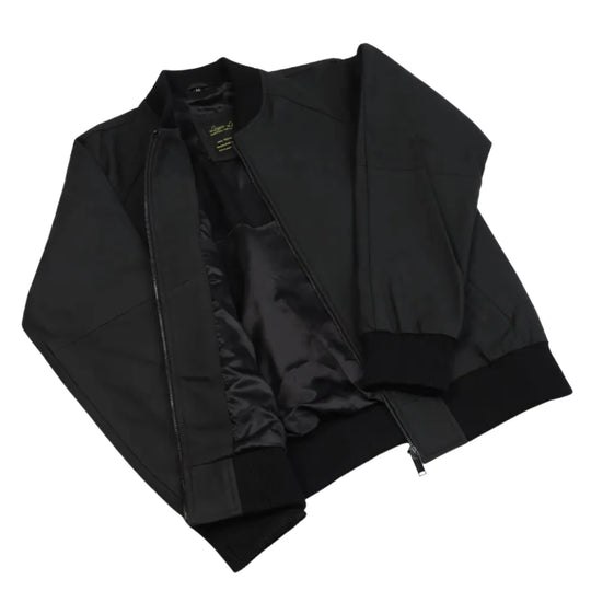 Colt Matte Black Ribbed Bomber Jacket men's matte black ribbed bomber leather jacket front profile