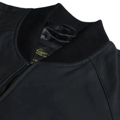Colt Matte Black Ribbed Bomber Jacket close up matte leather texture on bomber jacket