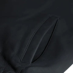 Colt Matte Black Ribbed Bomber Jacket close up of pocket on leather bomber jacket