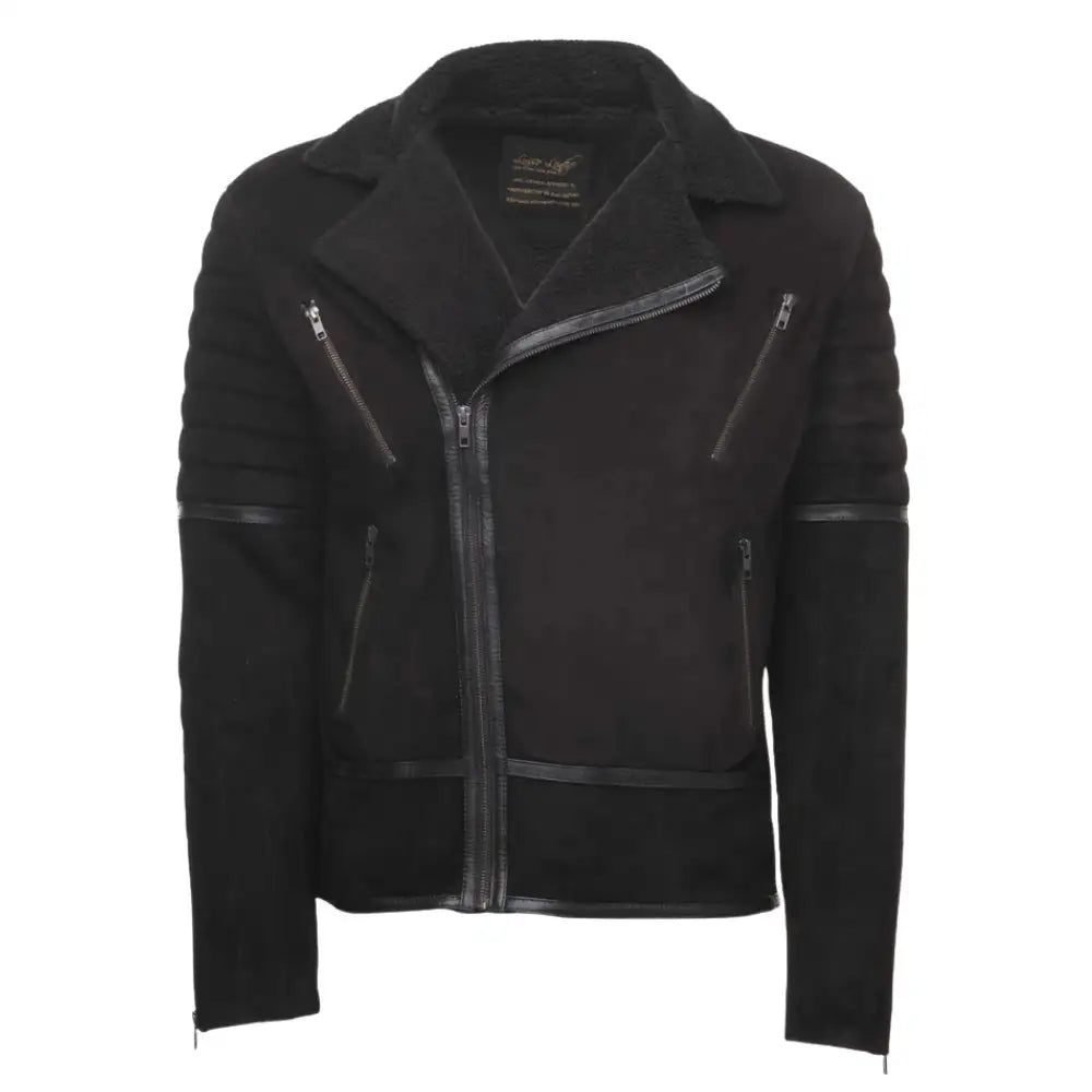 Front view of David Black suede biker leather jacket on a white background