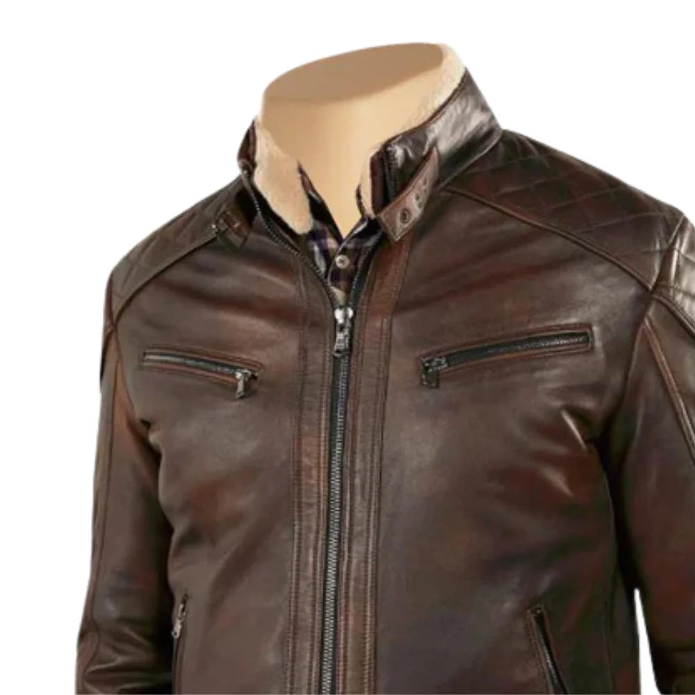 Desert Leather Jacket side profile light brown leather jacket silhouette