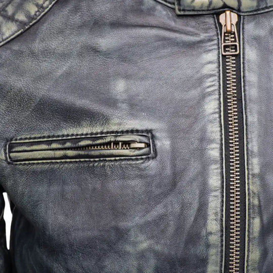 Grayson Stone Wash Cafe Racer Jacket metal zipper closure vintage leather jacket