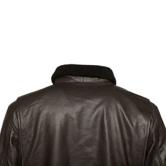 Macro Back shot of the high-quality Lambskin leather grain used in the Havana brown G1 Bomber leather jacket, highlighting the rich texture and durability.