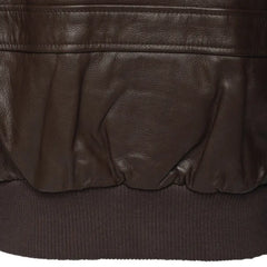 Detailed view of the Henri Brown A2 Bomber Leather Jacket, highlighting the leather and ribbed belt and the jacket's overall design.