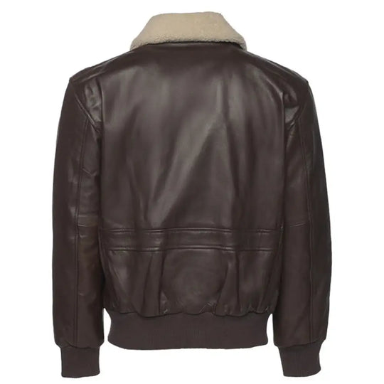 Back view of the Henri Brown A2 Bomber Leather Jacket, highlighting the sleek leather finish and classic bomber jacket silhouette.