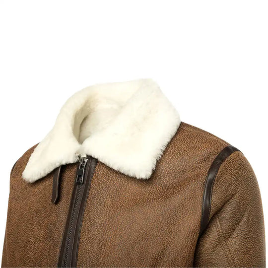 Bomber jacket with white fur collar on a white background