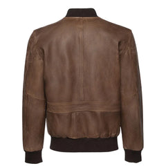 Levi Brown Oiled Leather Bomber Jacket back view brown leather bomber jacket