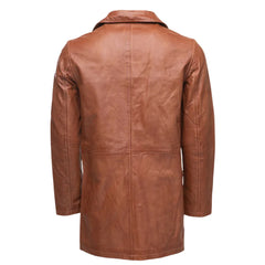 Logan English Tan Leather Trench Coat back view tan leather trench coat with belt