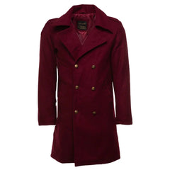 Men's Burgundy Wool 3/4 double breasted coat