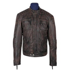 Men's Benton Distressed Moto Style Leather Jacket front view distressed moto leather jacket