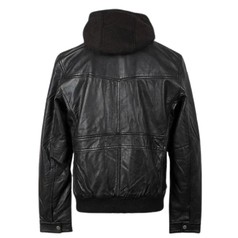 Men's Turku Black Leather Jacket back view black leather jacket