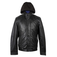 Men's Turku Black Leather Jacket front view classic black leather jacket for men