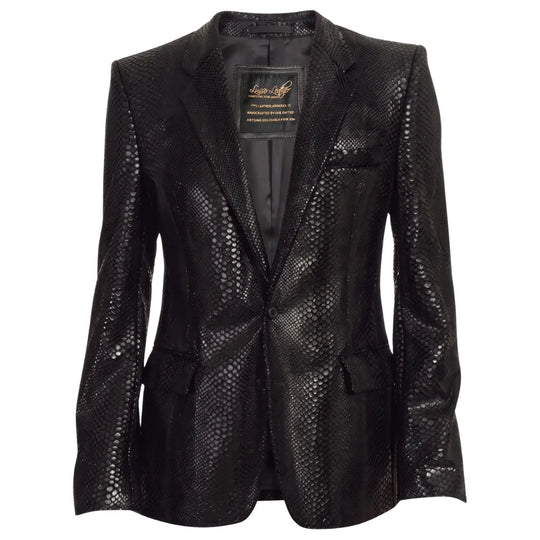 Black snake print leather blazer