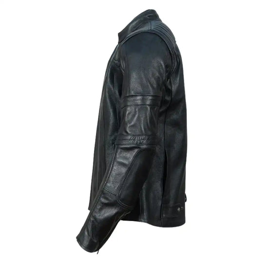 Close-up of the reinforced safety stitching and flush-mounted seams designed to reduce wind resistance and prevent snagging.