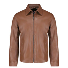 Pierre Brown Leather Jacket front view brown leather jacket with classic design