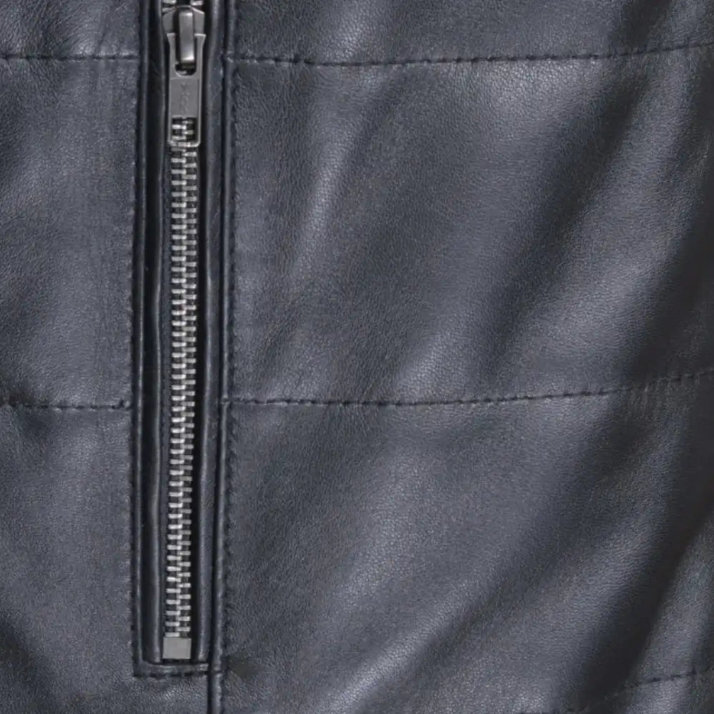 Raven Black Hooded Leather Puffer Jacket