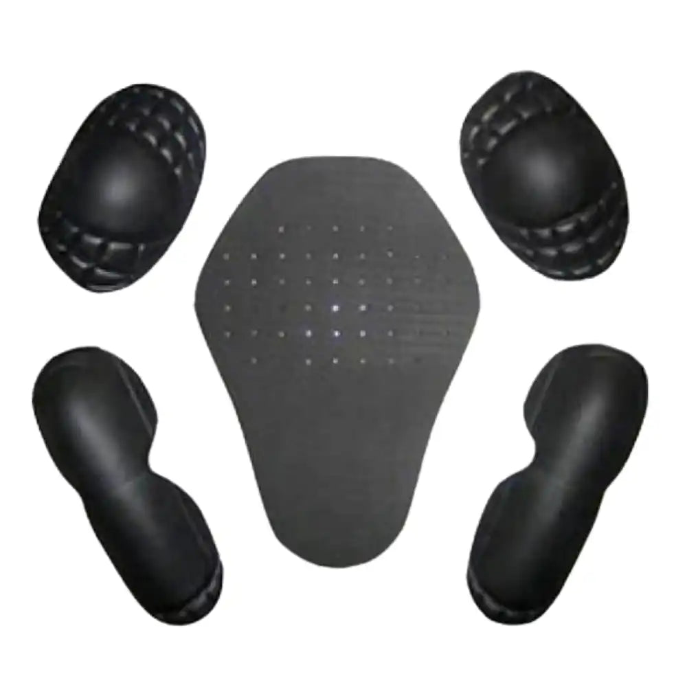 Detailed view of the red, white, and black leather jacket removeable padding.