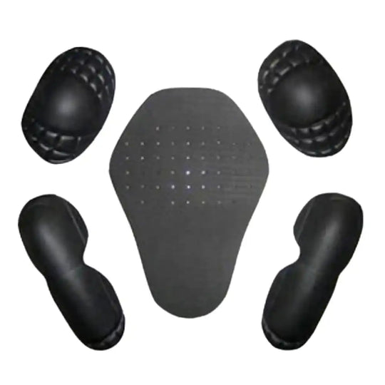 Detailed view of the red, white, and black leather jacket removeable padding.