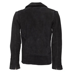 Back side of Silva's Black Suede Leather Biker Jacket showing smooth suede finish