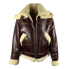 Front view of Terry Gretzky Vintage Oxblood bomber jacket with double collar with fur lining on a white background