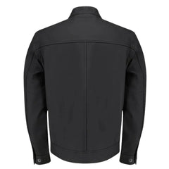 Tory Matte Black Cafe Racer Jacket close up matte leather texture