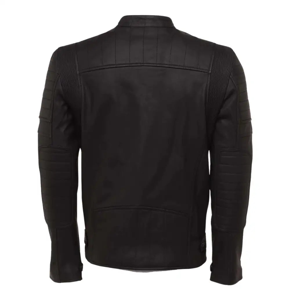 The back of the Turner's Matte Ribbed Leather Biker Jacket highlighting the reinforced ribbed stitching on the shoulders.
