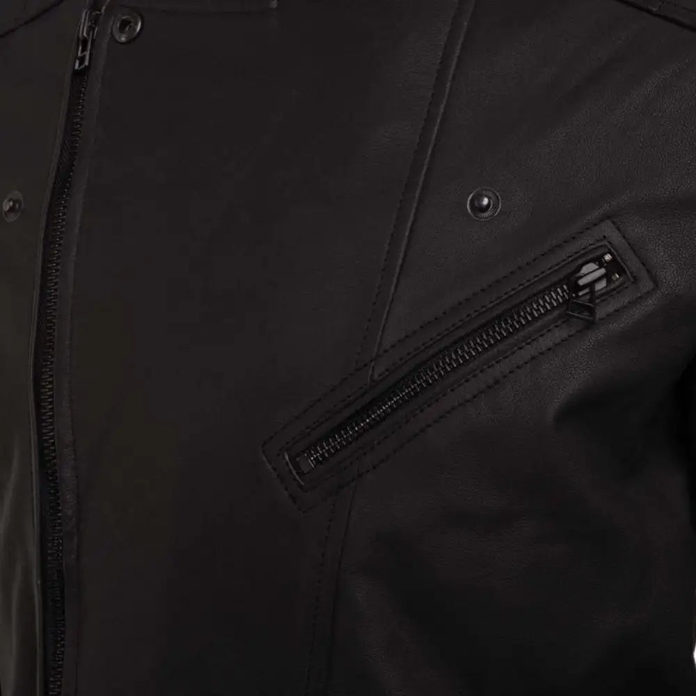 Close-up of the premium matte leather grain and intricate ribbed patterns on the Turner's Matte Ribbed Leather Biker Jacket.