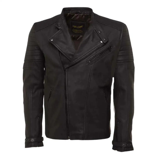 Front view of the Turner's Matte Ribbed Leather Biker Jacket featuring a centered zipper and matte finish.