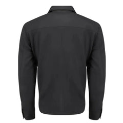 Zane Matte Black Collared Leather Jacket back view matte black leather jacket