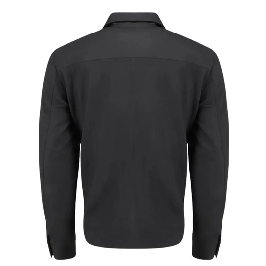 Zane Matte Black Collared Leather Jacket back view matte black leather jacket