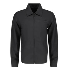 Zane Matte Black Collared Leather Jacket front view matte black leather jacket with classic collar