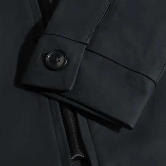 Zane Matte Black Collared Leather Jacket sleeve detail matte black leather cuff