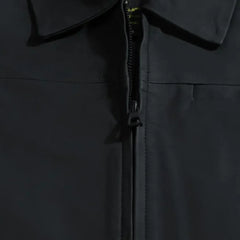 Zane Matte Black Collared Leather Jacket close up zipper on leather jacket