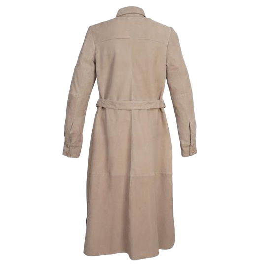 Olivia's Cream Suede belted long coat