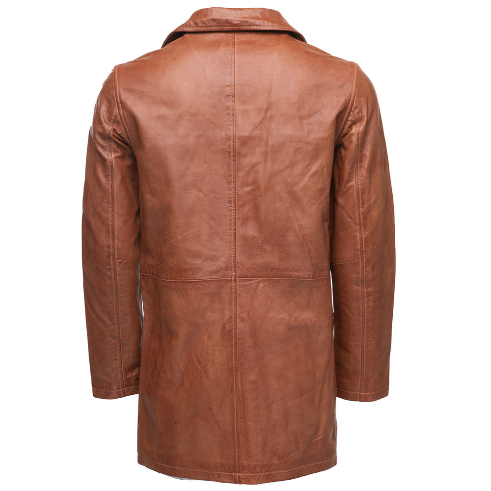 Logan English tan leather trench coat