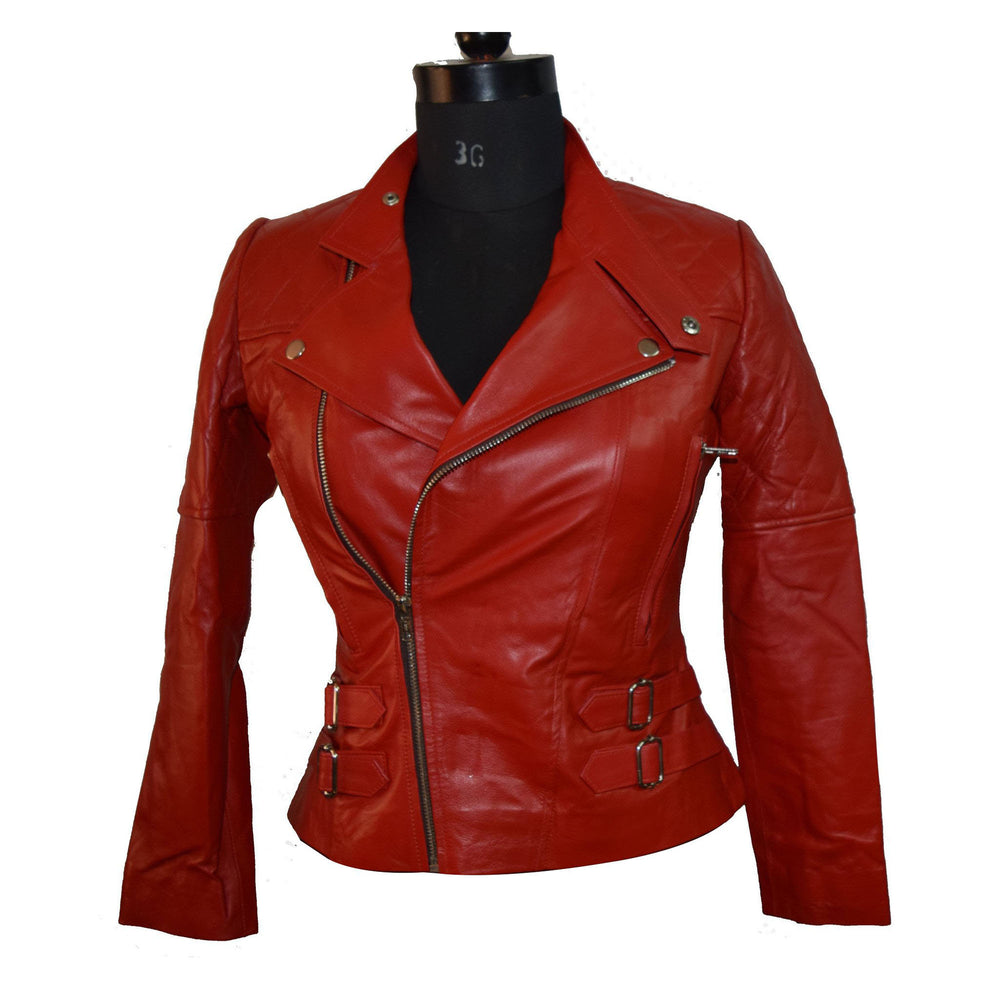 Women's Red biker style jacket - Lusso Leather