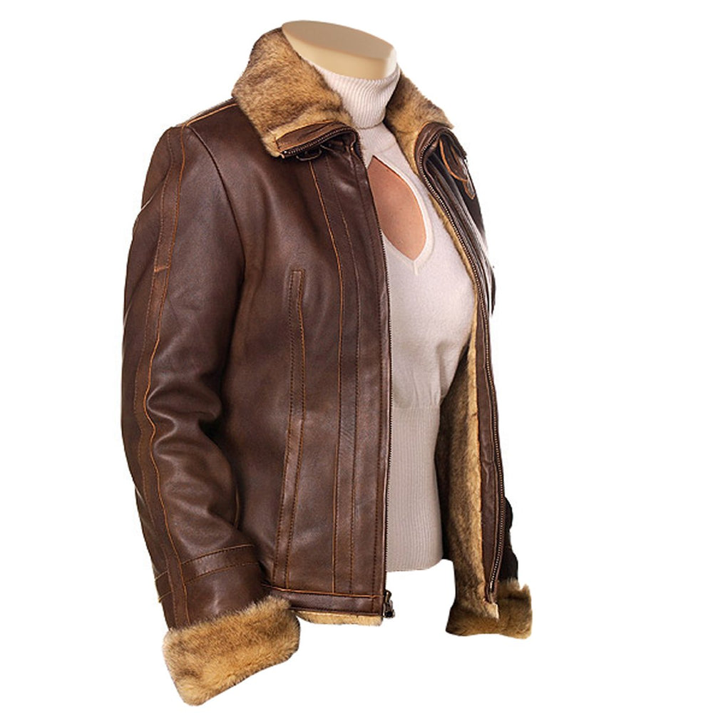 Best Quality Eve Fur lined brown Leather Jacket for Women's