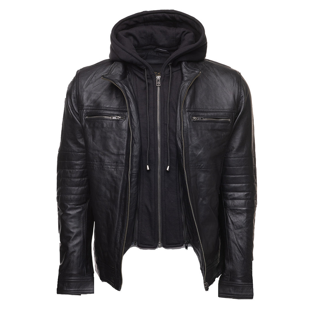 Wilder Black Leather Jacket With Removable Hoodie