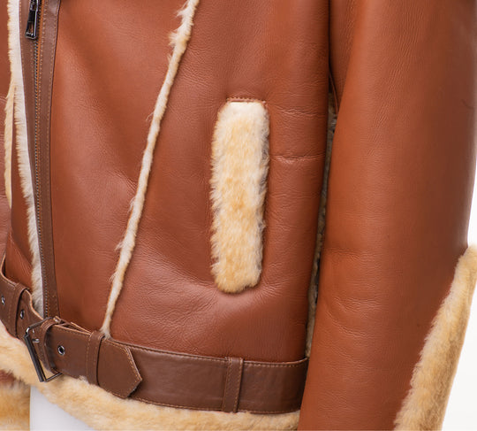 Alek's Biker Shearling Jacket with Fur Details