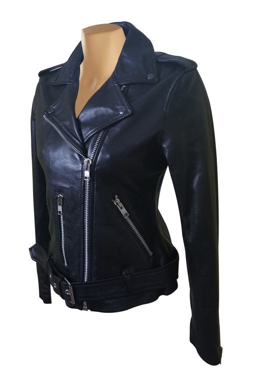 Stylish Arielles Black Leather Jacket with Waist Belt