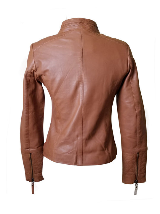 Cozy Straight Collar Arianne's Plain Leather Jacket