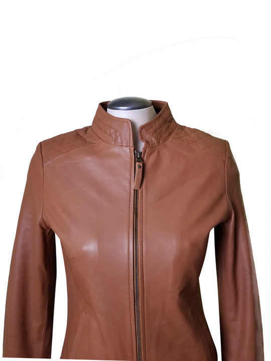 Cozy Straight Collar Arianne's Plain Leather Jacket