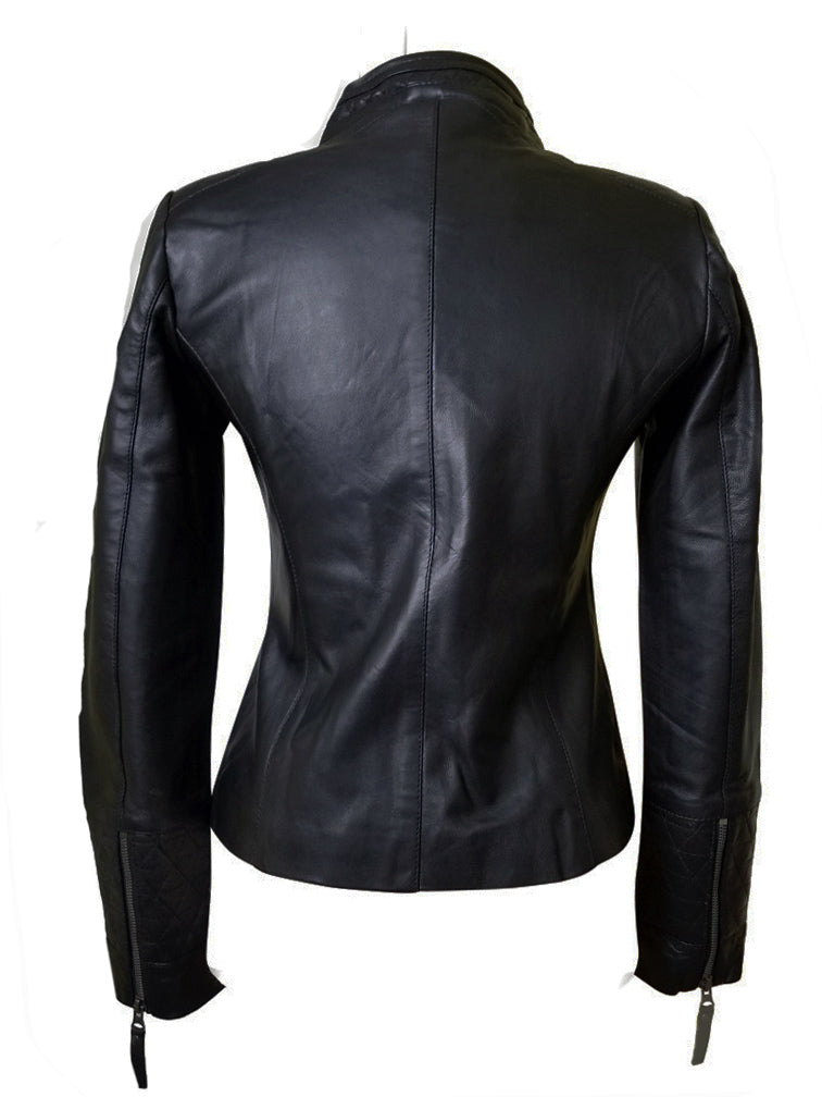 Cozy Straight Collar Arianne's Plain Leather Jacket