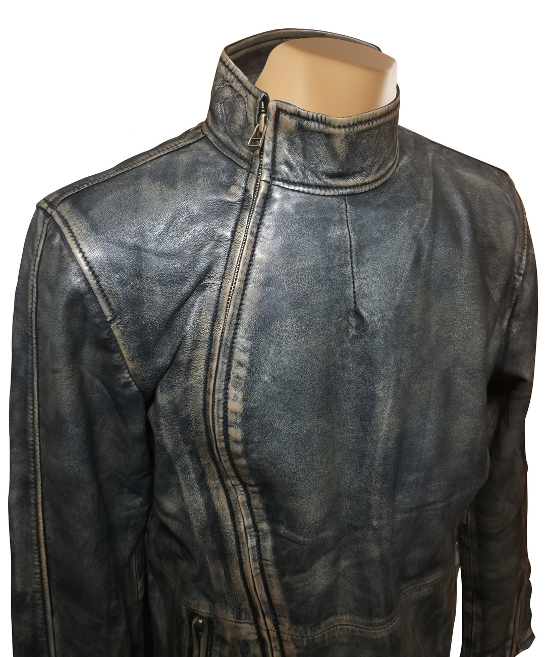 Stylish Kwame's Straight Collar Vintage Leather Jacket