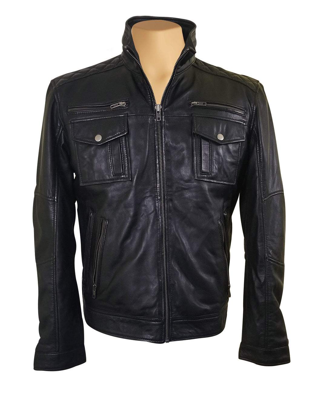 Flap pockets on the Benson Zip Up Leather Jacket