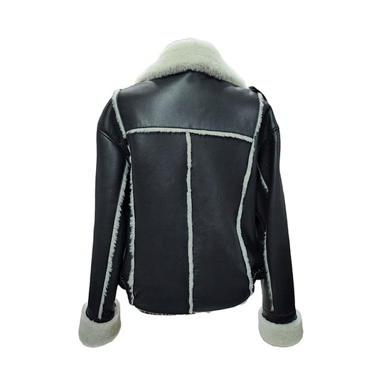 Vera Black on White Womens Shearling Jacket